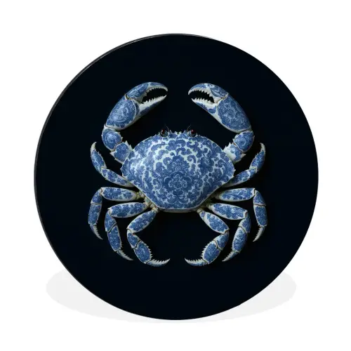 Krab - Delfts blauw - Dieren Wandcirkel aluminium klein -3d