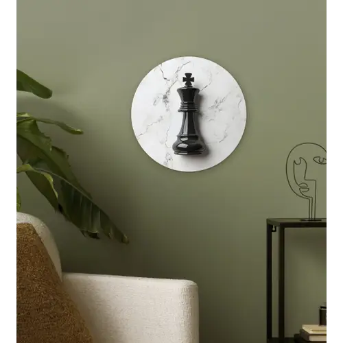 Schaakstuk - Koning - Zwart - Marmer Wandcirkel plexiglas klein -sfeer3