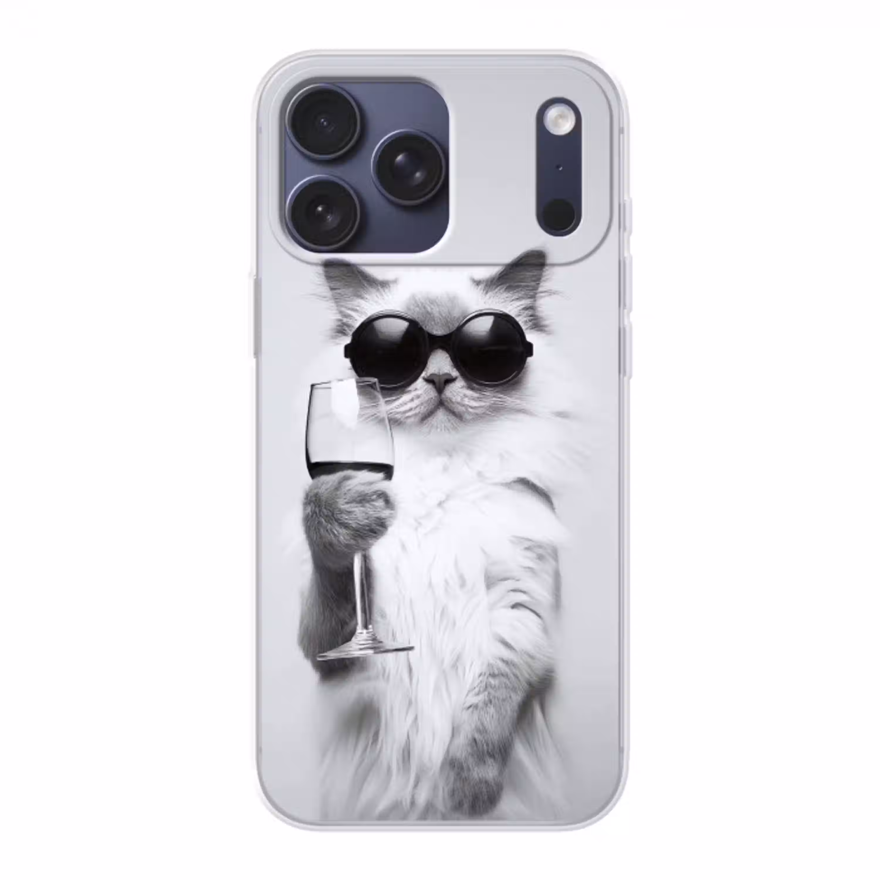 Kat - Zonnebril - Wijnglas - Langharig Telefoonhoesje iPhone 17 Pro Max klein -3d