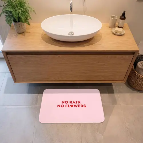 No rain no flowers - Minimalistisch - Roze - Bloem Badmat klein -sfeer1