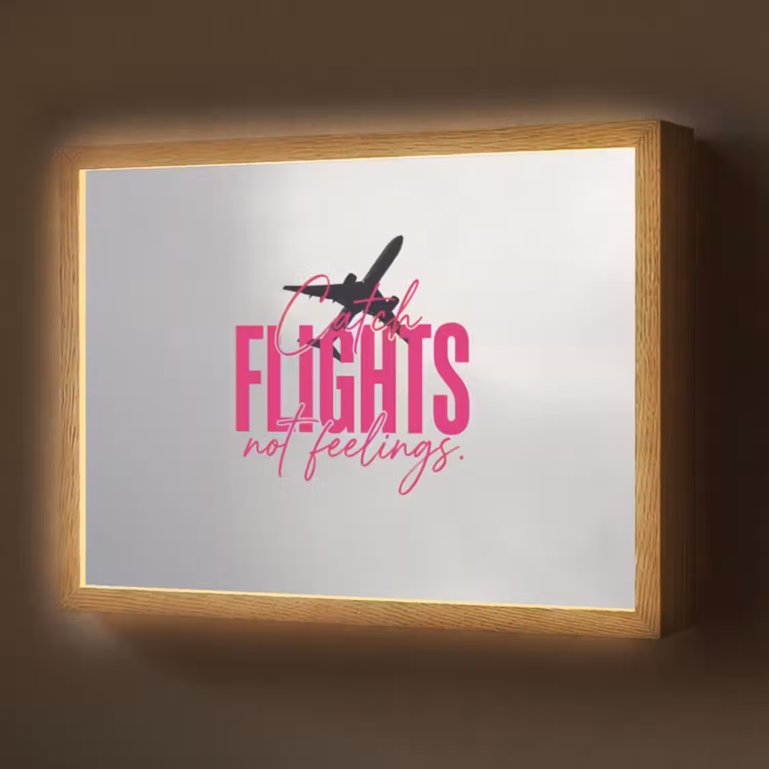Lightbox - Wandlamp - Catch flights not feelings - Vliegtuig - Roze