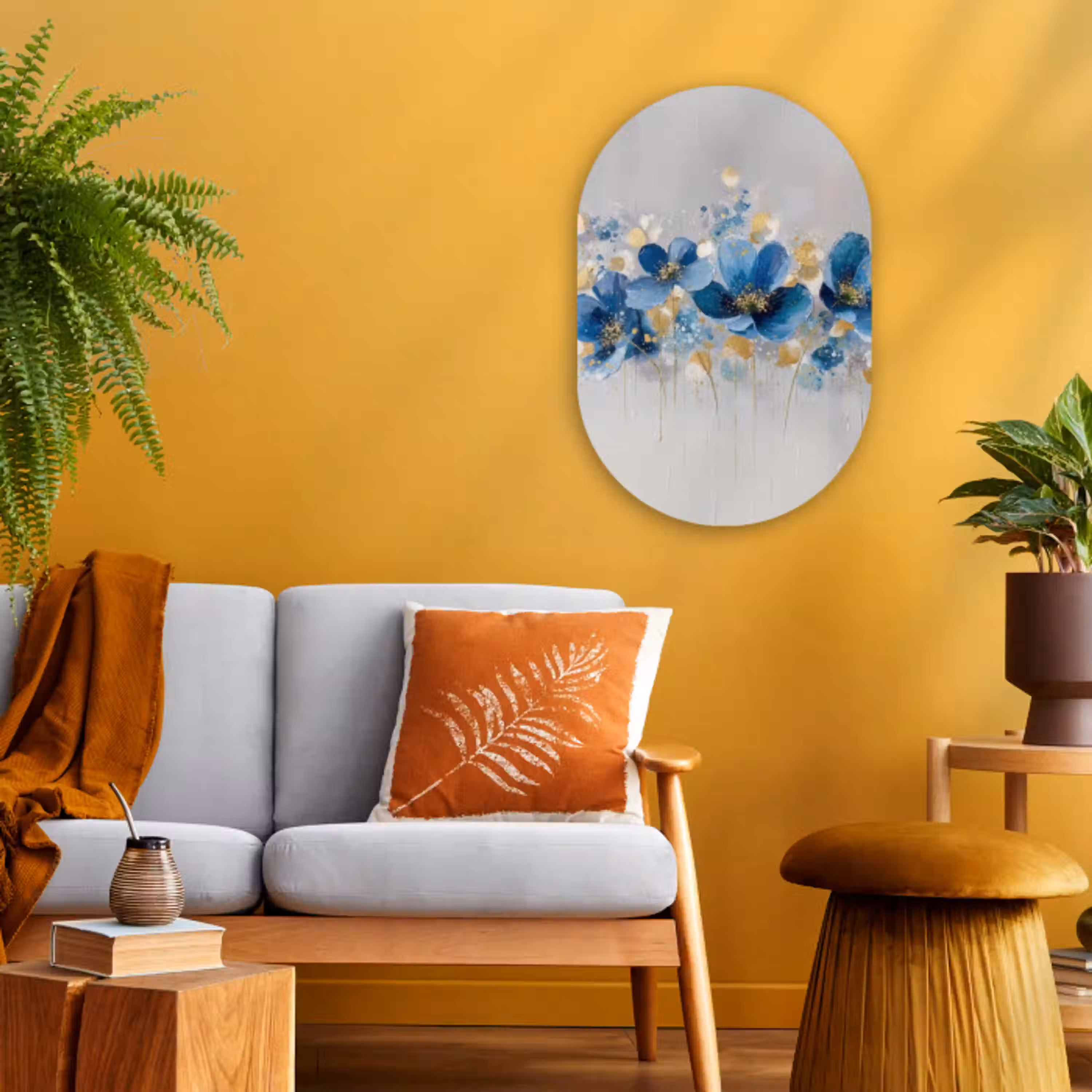 Bloemen - Blauw - Abstract Wandcirkel Ovaal Forex klein -sfeer4