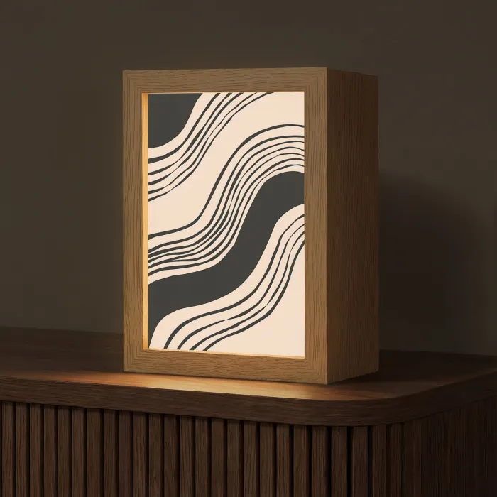 Golven - Zwart - Zandkleur Light Box met kabel (Tafellamp) klein -z3d_website