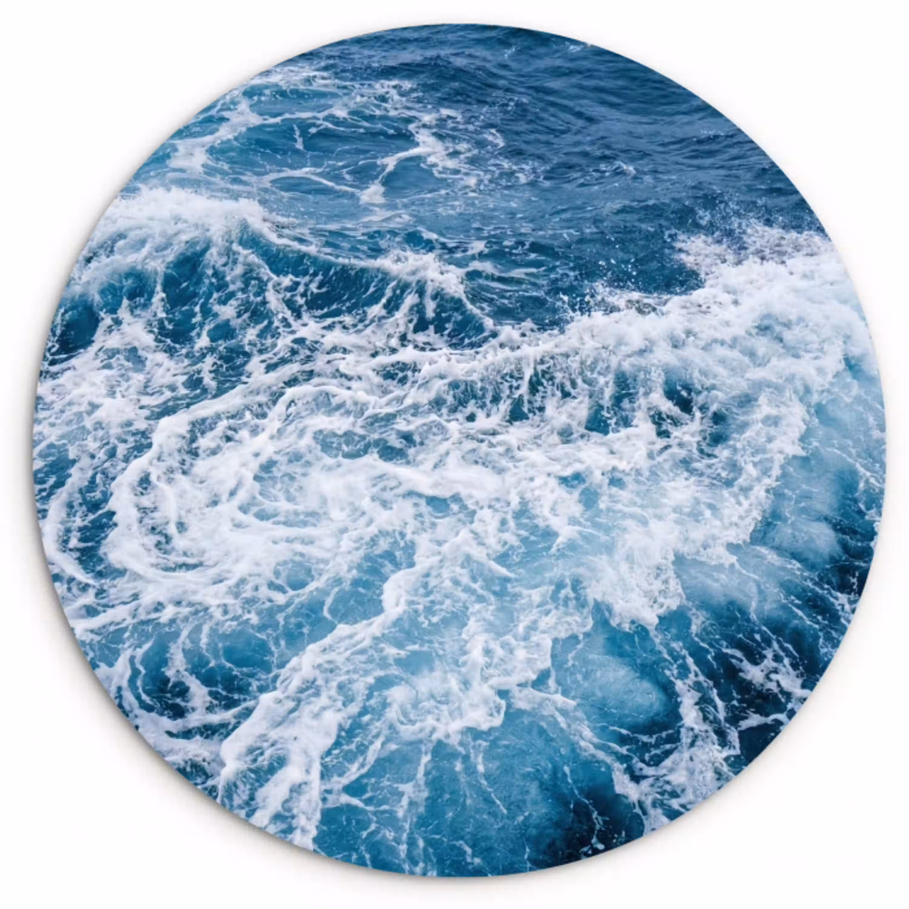 Golven - Oceaan - Blauw Wandcirkel kunststof plaat 5mm dik klein -3d