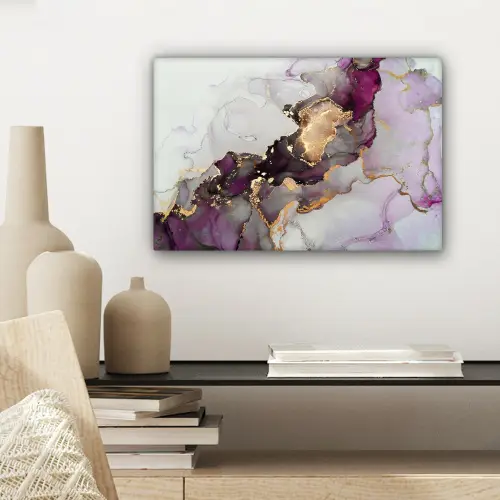 Marmer - Abstract - Goud - Paars canvas 2cm klein -sfeer6