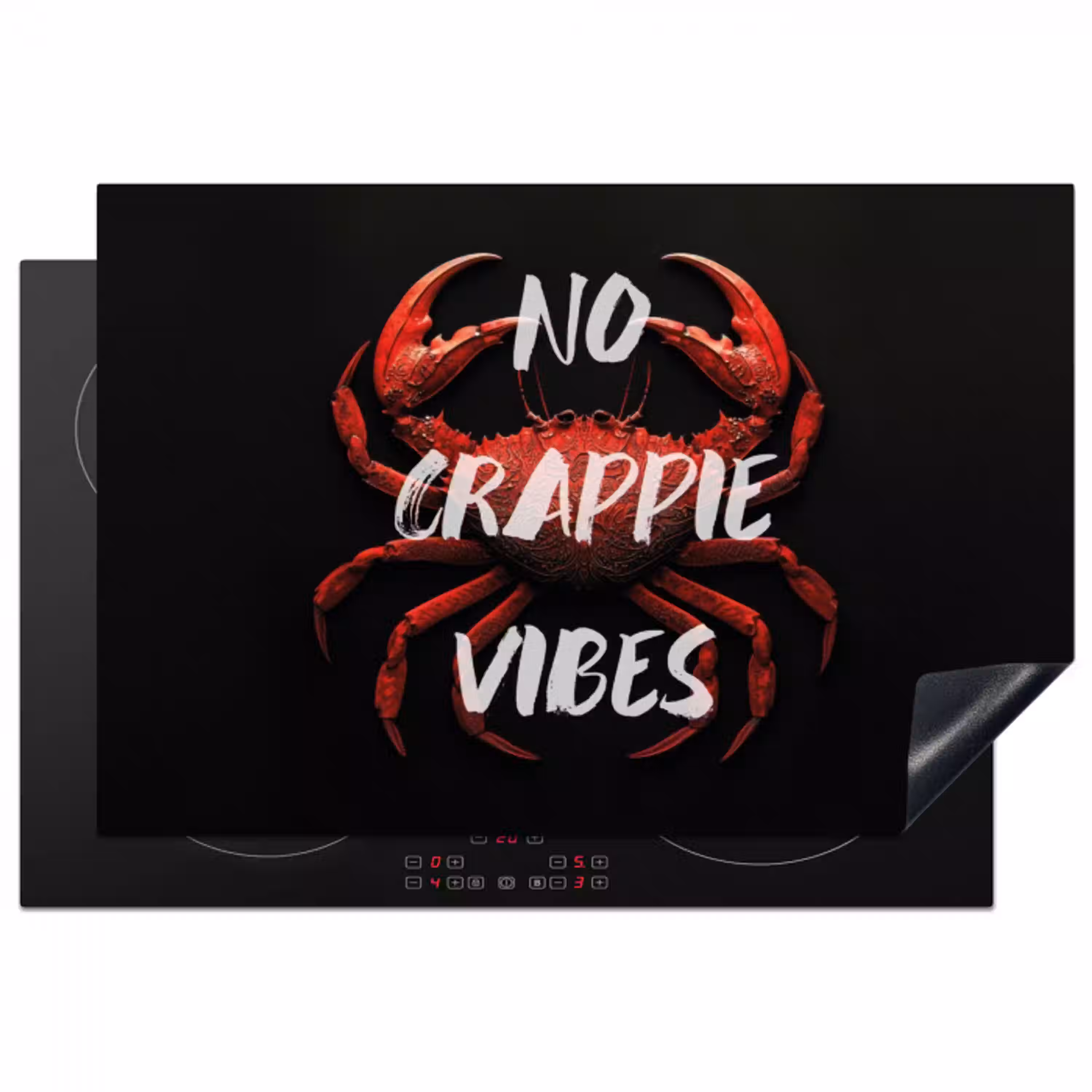 Krab - Rood - Tekst - Zwart Inductie beschermer vinyl 3mm klein -3d