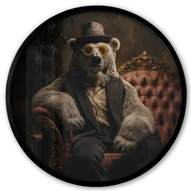 Ijsbeer - Hoed - Bril - Stoel Fotolijst rond zonder passe partout klein -3d