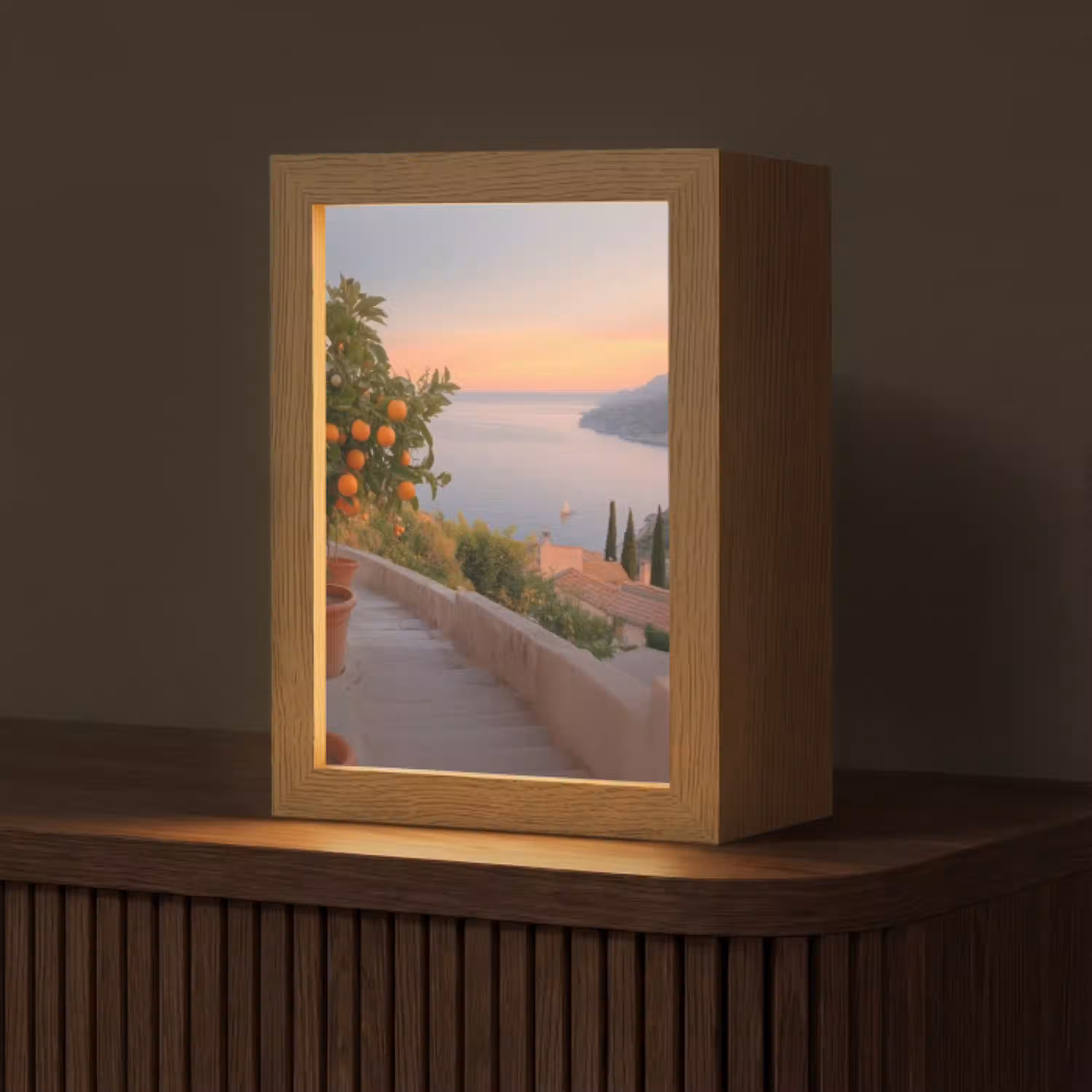 Middelandse zee - Sinaasappel - Heuvels - Zee Light Box met kabel (Tafellamp) klein -z3d_website