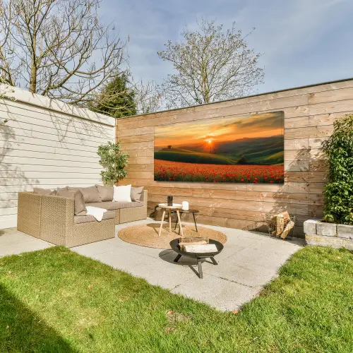 Klaprozen - Bloemen - Heuvels - Zonsondergang Tuinposter op houten frame 2 cm dik xxl -sfeer2