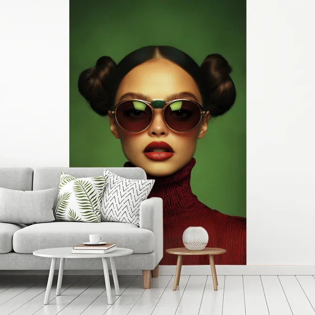 Vrouw - Groen - Bril - Aesthetic - Modern fotobehang vinyl groot -woonkamer