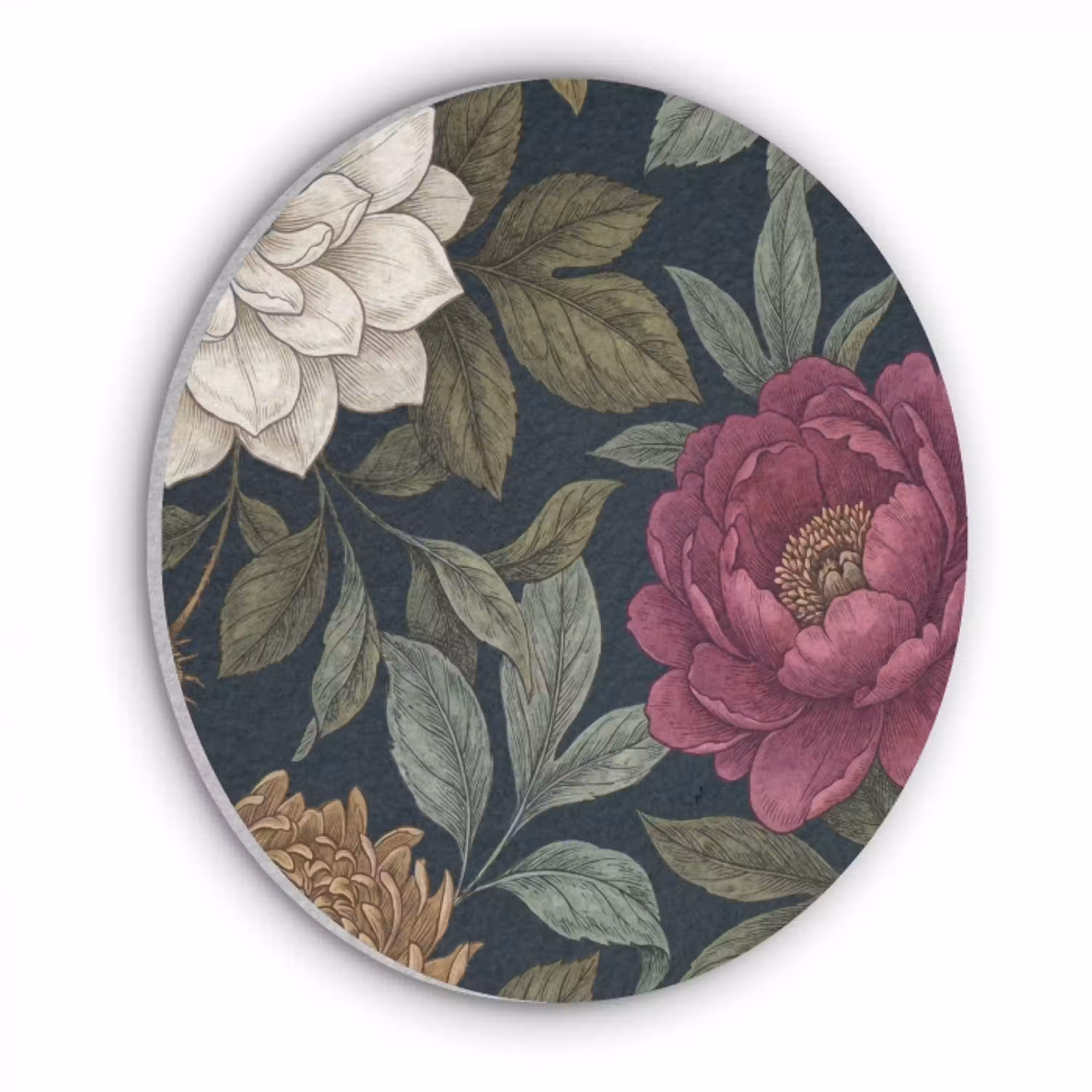 Bloemen - Botanisch - Illustratie - Donker - Vintage Akoestische PET Vilt - Rond klein -3d