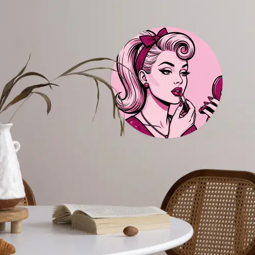Vintage - Vrouw - Roze Wandcirkel behangsticker klein -sfeer3