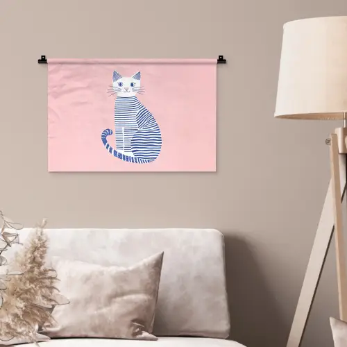 Kat - Illustratie - Minimalistisch - Roze Wandkleed katoen klein -sfeer4