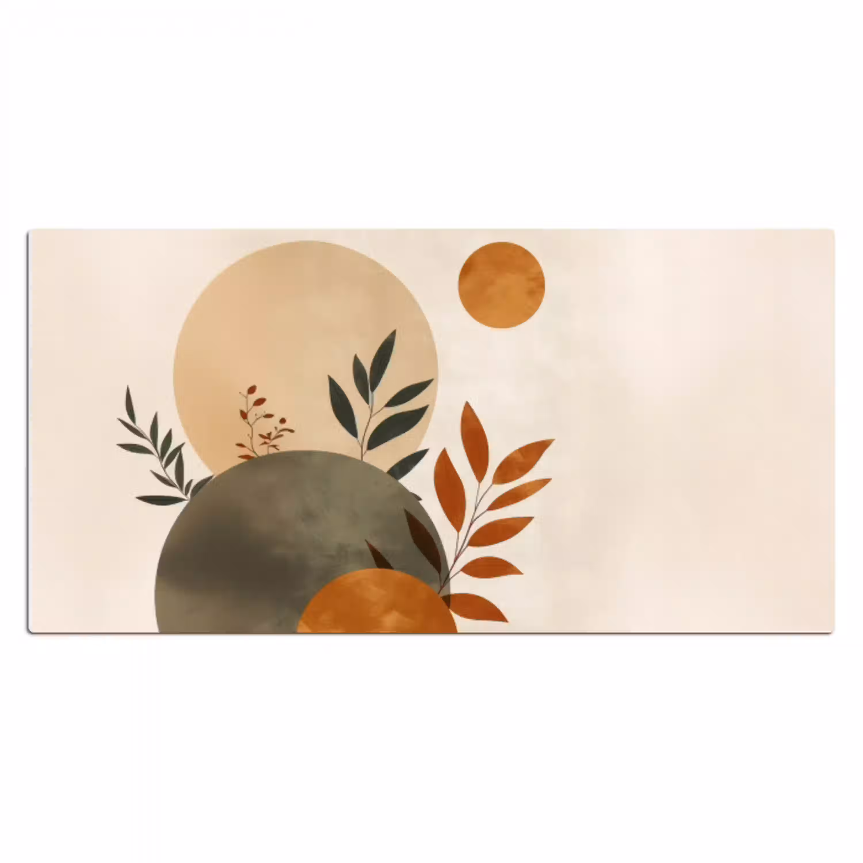 Vormen - Rond - Bladeren - Beige Muismat XXL klein -3d_leeg