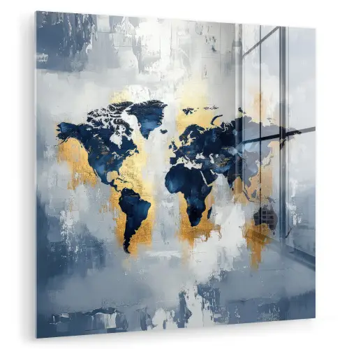 Wereldkaart - Blauw - Abstract plexiglas 5mm klein -zzzproduct_nieuw