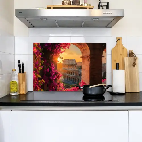 Colosseum - Rome - Roze Bloemen Inductie beschemer met haakjes klein -sfeer2