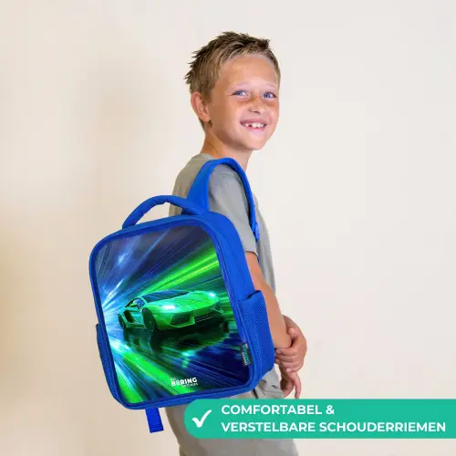 Raceauto - Felgroen - Lichtstralen - Snelheid Kinderrugzak - Blauw middel -sfeer3_NL