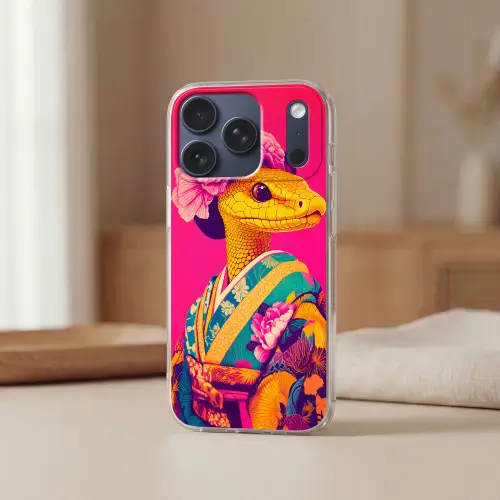 Hagedis - Bloemen - Roze - Kimono Telefoonhoesje iPhone 17 Pro klein -sfeer2