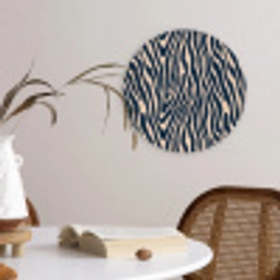Zebra - Patroon - Blauw - Beige Wandcirkel kunststof plaat 5mm dik klein 188 -sfeer4