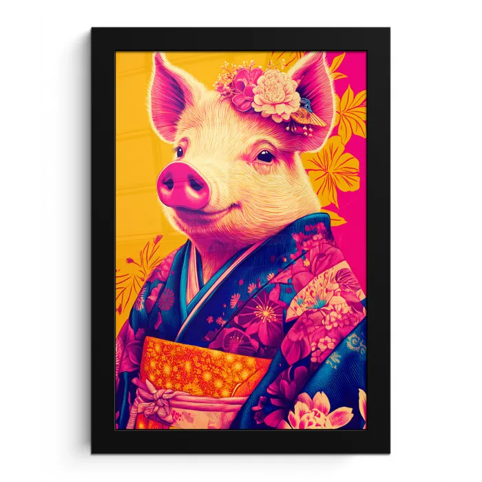 Varken - Bloemkroon - Kimono - Abstract fotolijst zwart zonder passe partout klein -3d