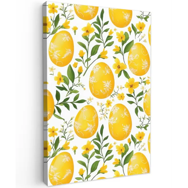 Bloemen - Paaseieren - Geel Tuinposter op houten frame 2 cm dik klein -3d