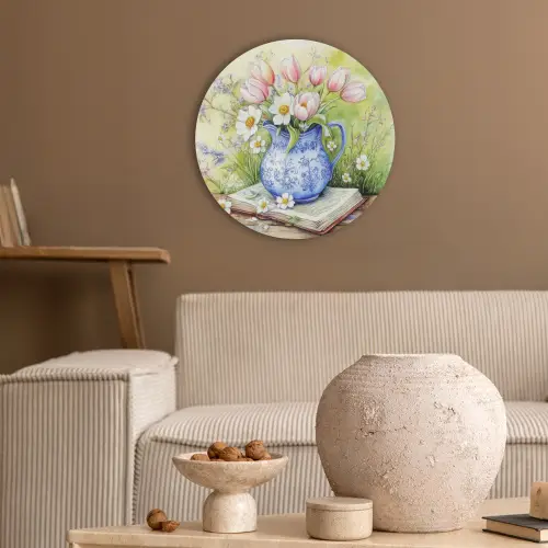 Vaas - Delftsblauw - Madeliefjes Akoestische PET Vilt - Rond klein -sfeer1