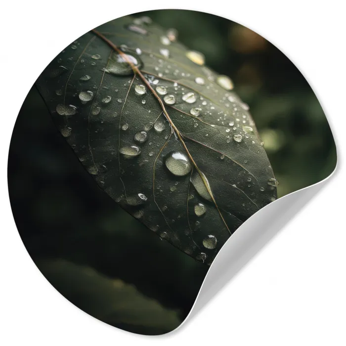 Blad - Groen - Nerven - Regendruppels Wandcirkel behangsticker klein -3d
