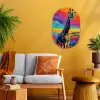 Giraffe - Savanna - Lucht - Gekleurd Wandcirkel Ovaal Forex klein -sfeer4