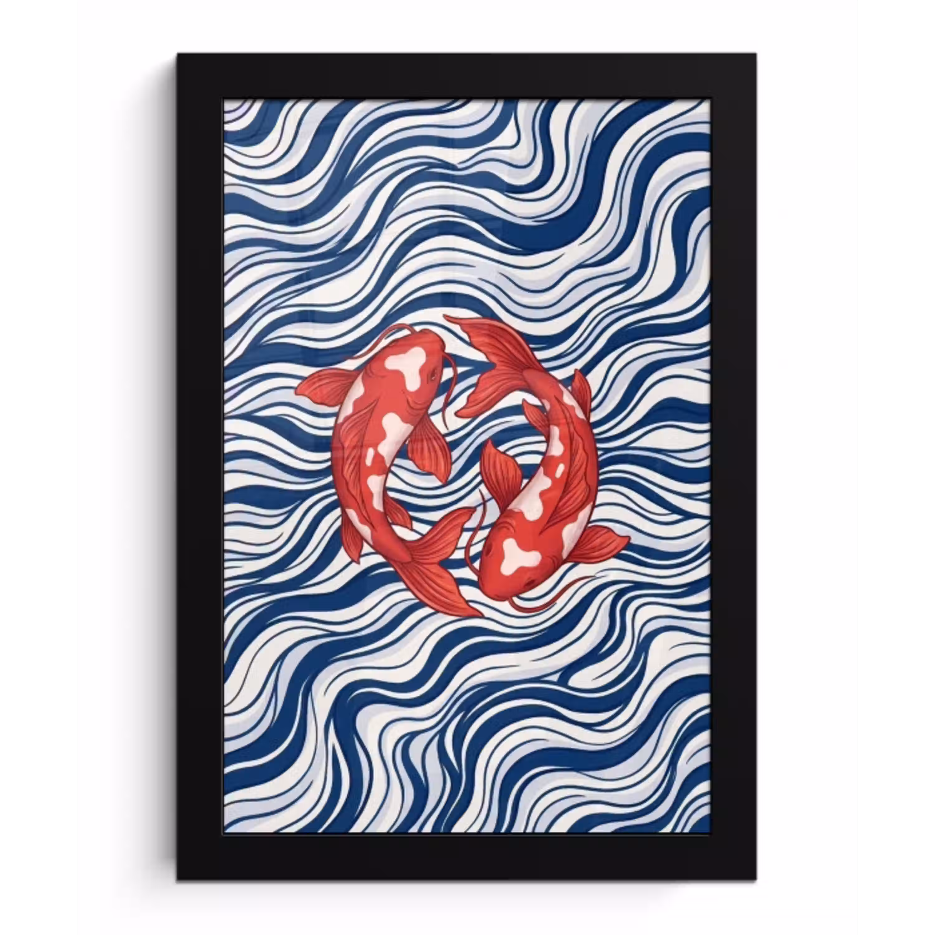 Vis - Water - Natuur - Illustratie - Rood fotolijst zwart zonder passe partout klein -3d