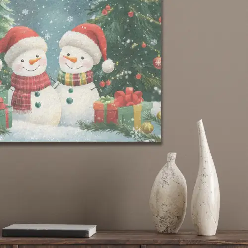 Sneeuwpop - Kerstsneeuw - Groen - Rood PET vilt klein -sfeer6_closeup
