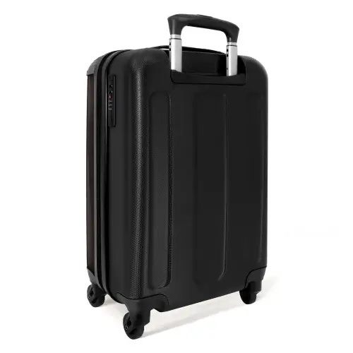 Eenhoorn en Bloemen op Zwarte Achtergrond NBS - Handbagage koffer - Unisex middel -achterkant