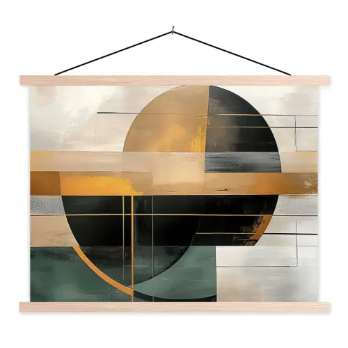Abstract - Goud - Brons - Groen - Vormen - Modern textielposter latten blank klein -3d
