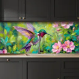 Kolibrie - Bloemen - Natuur - Kleurrijk keuken achterwand 2 middel -sfeer1
