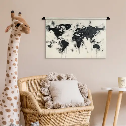 Wereldkaart - Zwart - Inkt Wandkleed katoen klein -wsfeer5_kind