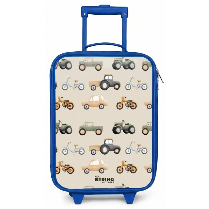 Retro voertuigen patroon Kinderkoffer - Blauw klein -zz3dotto
