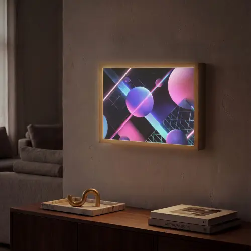 Bollen - Neon - Lijnen - Roze Light Box met batterij (Wandlamp) middel -sfeer1