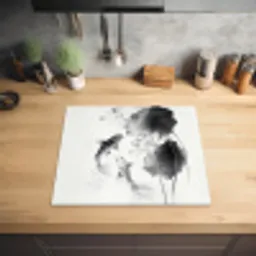 Lotusbloemen - Vissen - Bladeren - Zwart Inductie beschermer vinyl 3mm middel -sfeer5
