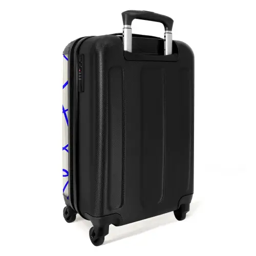 Blauwe lijnen op beige achtergrond NBS - Handbagage koffer - Volwassenen Unisex middel -achterkant