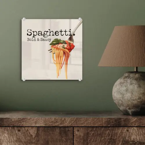 Spaghetti - tomatensaus - Parmezaanse kaas plexiglas 5mm klein -sfeer3