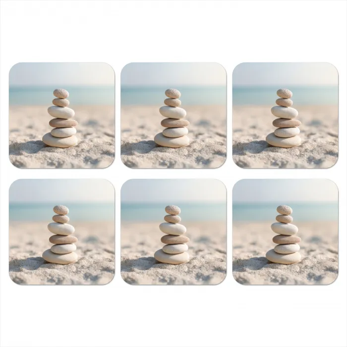 Stenen - Stapel - Zand - Zee onderzetter kurk middel -3d