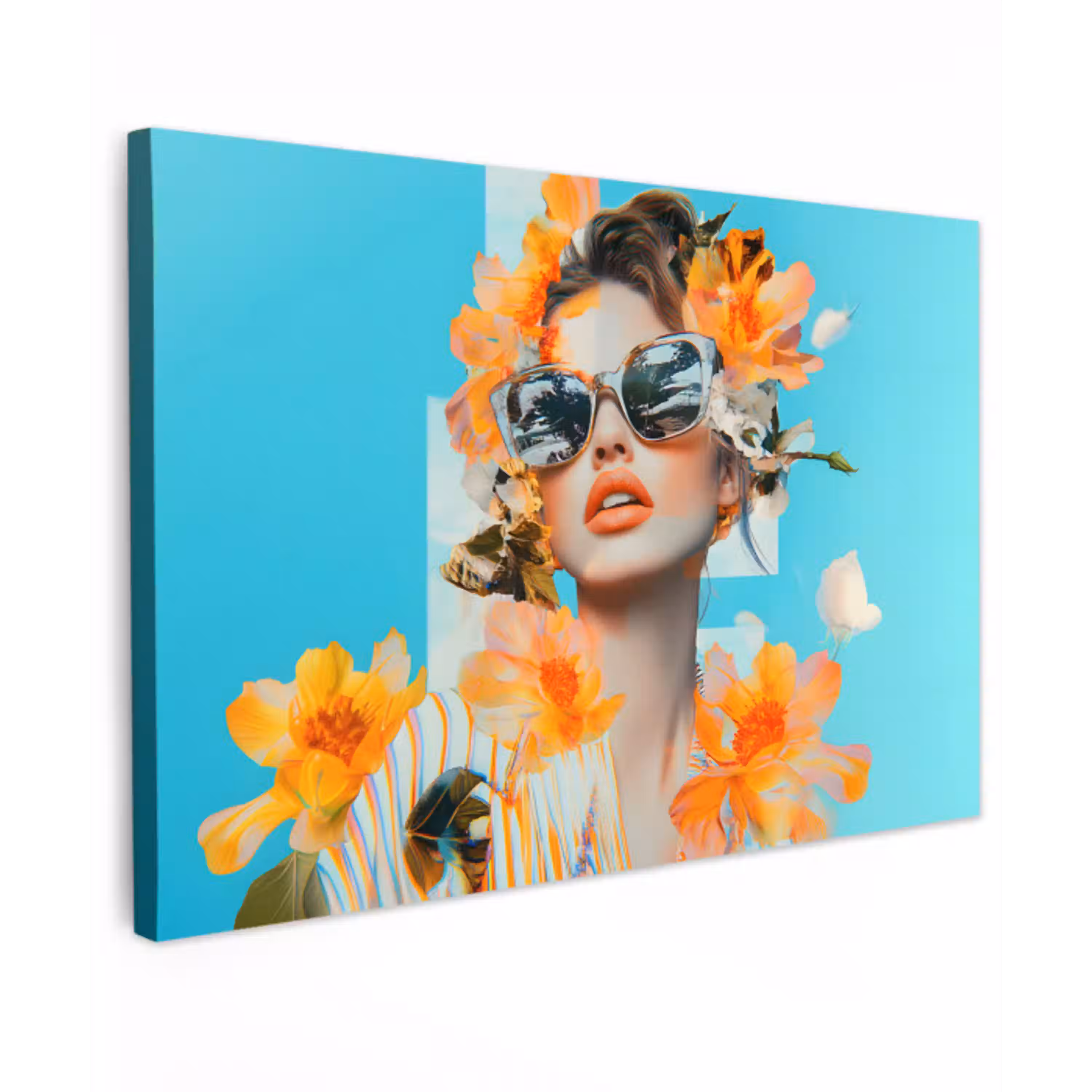 Bloemen - Vrouw - Zonnebril - Blauw canvas 2cm klein -z3d