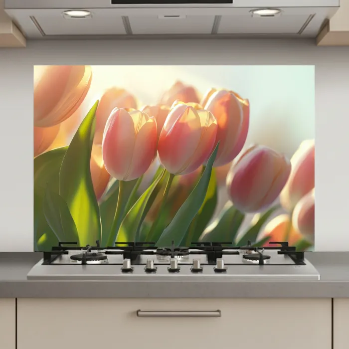 Tulpen - Roze - Zonnestralen keuken achterwand spatscherm klein -3d_website