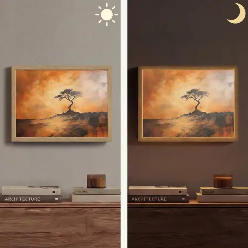 Boom - Landschap - Oranje Light Box met batterij (Wandlamp) middel -sfeer3
