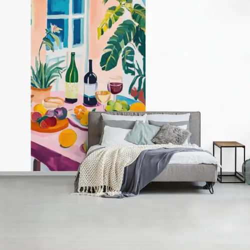 Tafel - Wijn - Fruit fotobehang vinyl groot -slaapkamer