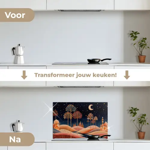 Sterrenhemel - Palmen - Rivier keuken achterwand spatscherm klein -voor_na_NL