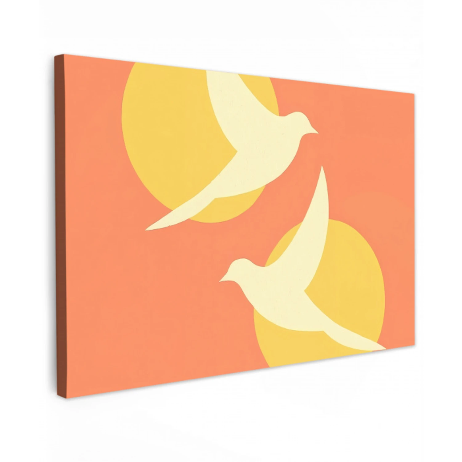 Vogels - Cirkels - Geel Tuinposter op houten frame 2 cm dik klein -3d