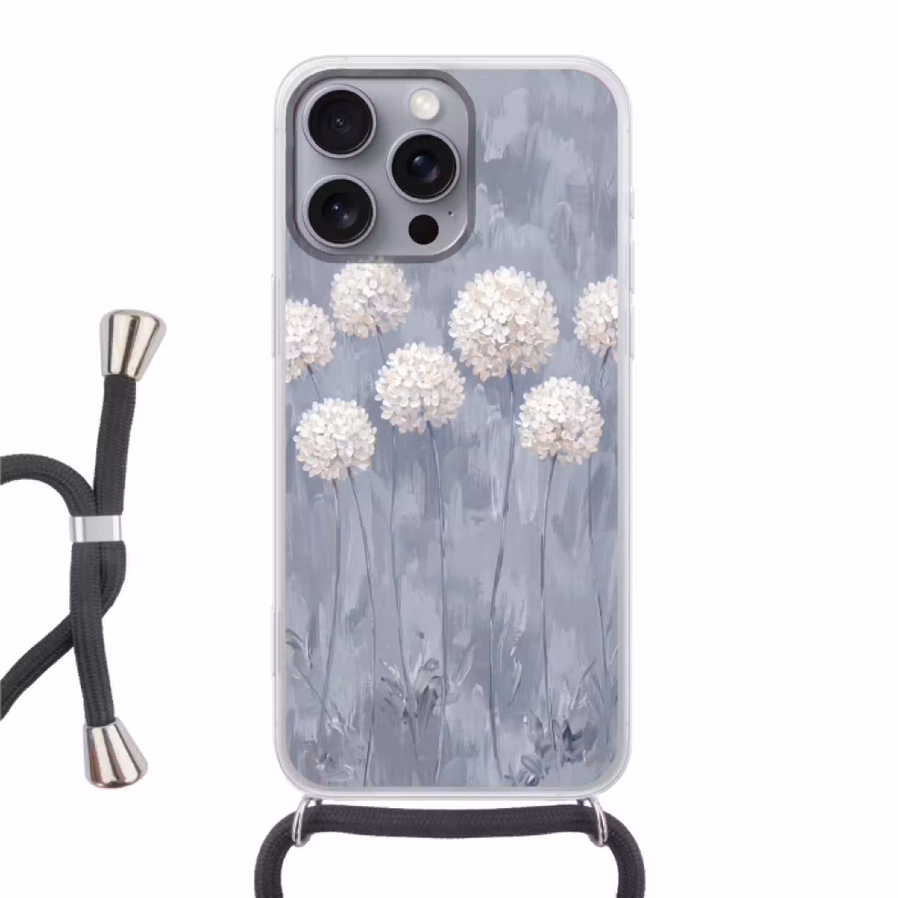 Bloemen - Illustratie - Blauw Hoesje iPhone 16 Pro Max met koord klein -3d