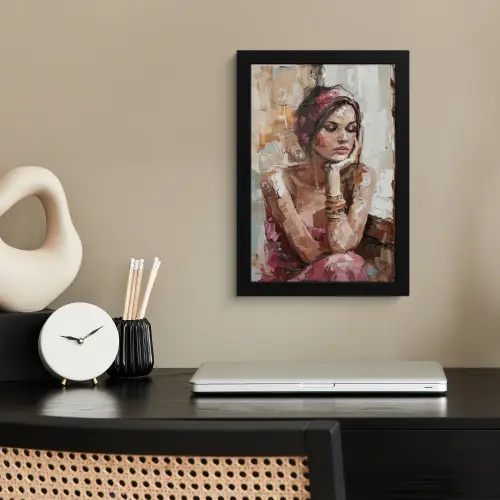 Vrouw - Verflook - Portret - Modern fotolijst zwart zonder passe partout klein -sfeer1