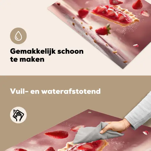 Aardbei - Taart- Eten - Roze Inductie beschemer met haakjes klein -ky-schoon-nl