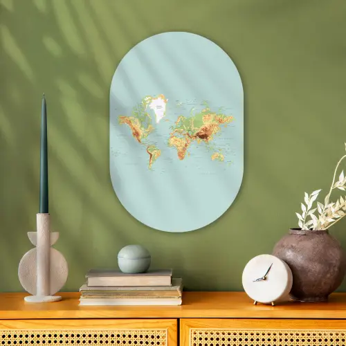 Wereldkaart - Realistisch - Blauw Wandcirkel Ovaal Forex klein -sfeer2